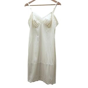 Vintage Slip Dress Ivory Lace Trim Lingerie Pin Up Sz 10-12 Glam Feminine Sexy